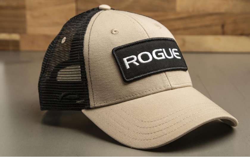 ROGUE PATCH TRUCKER HAT TAN BLACK